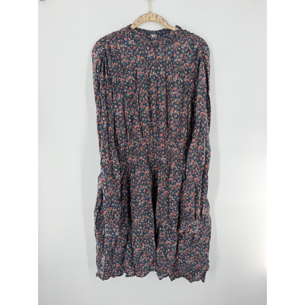 Torrid Womens Floral Smocked Mock Neck Mini Dress Long Sleeve Blue Pink Size 1